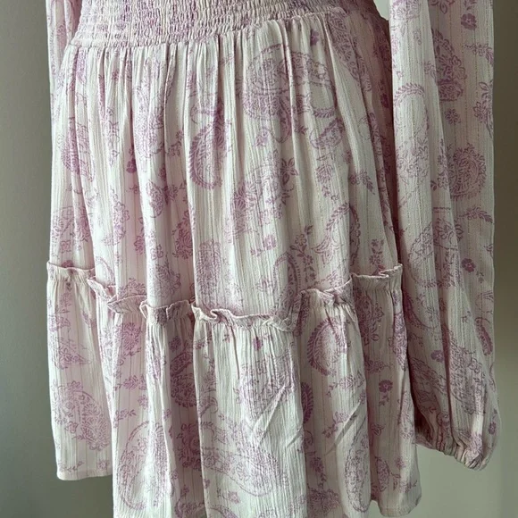 New House of Harlow 1960 Pink Purple Boho Mini Dress Paisley Long Sleeve size XS - Picture 3 of 12
